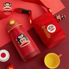 大嘴猴/Paul Frank 小学生儿童316不锈钢保温杯带吸管便携水壶 PFD317 企鹅小精灵-非镜面590ML