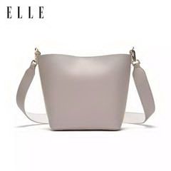 ELLE/她  时尚女包单肩斜挎包水桶包  GH162P90137 310*240*120mm   白配灰 PU
