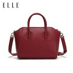 ELLE/她  时尚手挽斜挎包 DG162P90001 340x240x170mm 酒红色 牛剖层革
