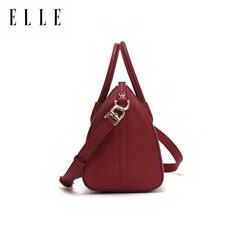 ELLE/她  时尚手挽斜挎包 DG162P90001 340x240x170mm 酒红色 牛剖层革