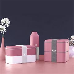 法国monbento 双层日式分隔便当盒 玫瑰豆沙 1L