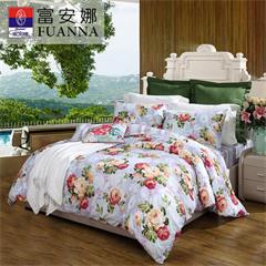 富安娜/FUANNA 磨毛四件套 晨光田园 1.5 /1.8m床 被套203*229cm*1件 床单230*250cm*1件 枕套74*48cm*2件