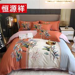 恒源祥/Reigee 春风絮语(橙)纯净暖绒四件套 TBK3010 枕套48*74cm*2  被套220*240cm  床单245*270cm