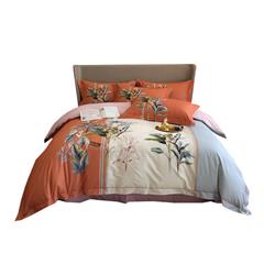 恒源祥/Reigee 春风絮语(橙)纯净暖绒四件套 TBK3010 枕套48*74cm*2  被套220*240cm  床单245*270cm