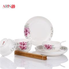 爱依瑞斯/ARIS 12头餐具套装 AS-D1203H 秋色浪漫 陶瓷 8寸汤盘2个、4.5寸饭碗4个、小玛戈2个、免漆竹筷4双