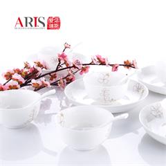 爱依瑞斯/ARIS  22头餐具套装 AS-D2201H 润叶 陶瓷 8寸饭盘4个、4.5寸饭碗6个、小玛戈6个、免漆竹筷6双